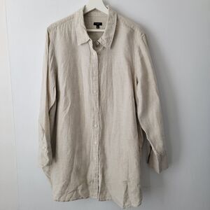 talbots womens shirt size 2X button up 100% linen Beige minimalist Beach